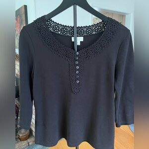Christopher & Banks Black Crochet Trim Blouse